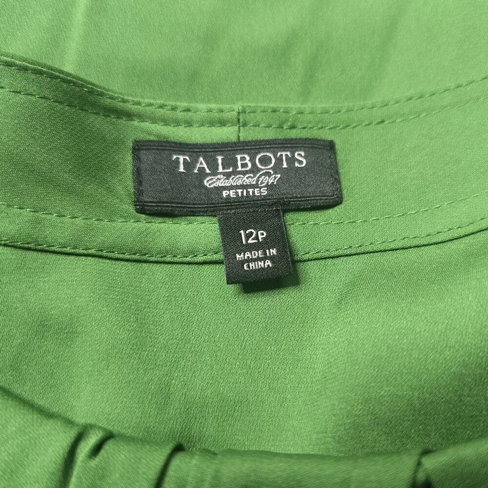 Talbots Petite Silk Parakeet Green Pleated Accent Relaxed Fit Blouse Size 12P - Picture 7 of 11